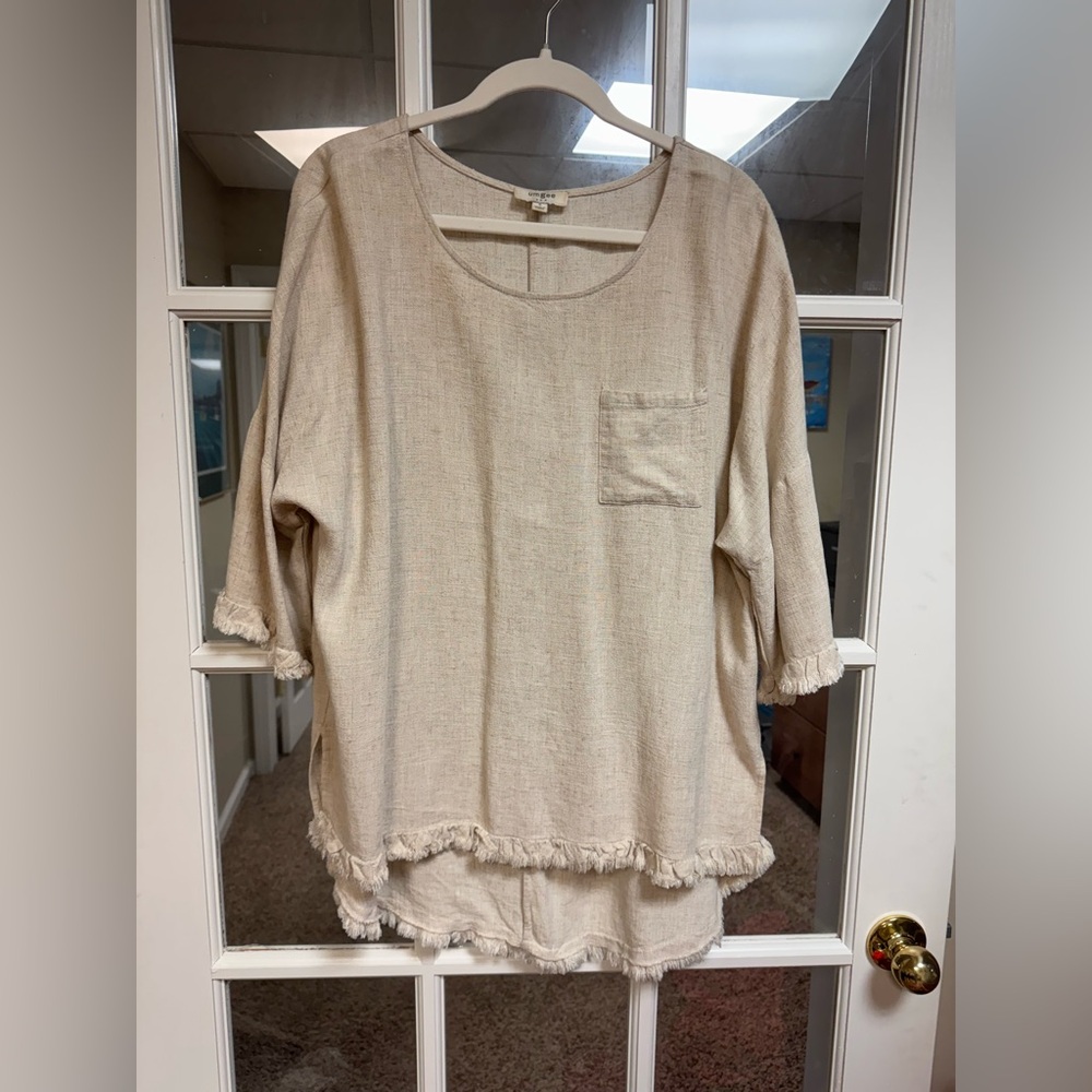 Cream Fringed Hem Too Umgee Tunic Small Beige